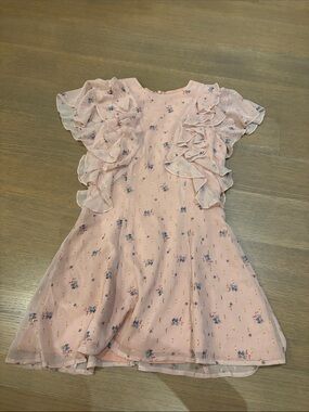 Revolve/Tularosa Pink Floral Ruffle Chiffon Dress